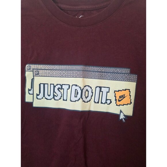 The Nike Tee Burgundy Just Do It Pixel Style Graphic Short Sleeve Tee Shirt L - Picture 2 of 8